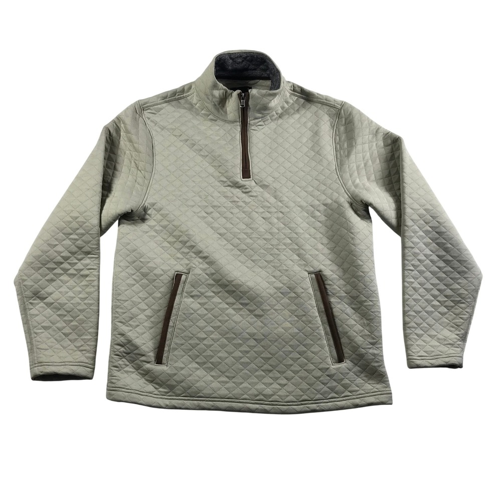 Magaschoni Mens Beige Diamond Quilted Quarter Zip Pullover Sweater Small